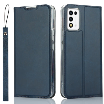 Cell Phone Cover For ZTE Libero 5G III Calf Textured Anti-drop Phone Stand Case with Card Slot