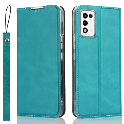 Cell Phone Cover For ZTE Libero 5G III Calf Textured Anti-drop Phone Stand Case with Card Slot