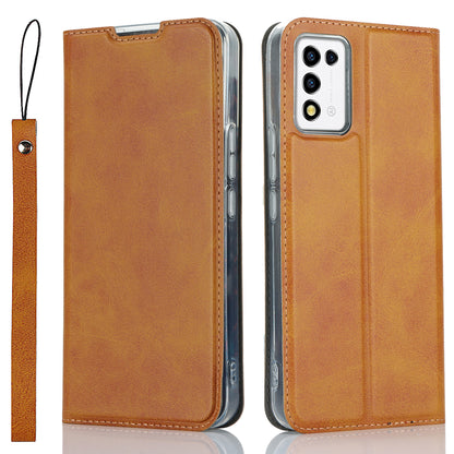 Cell Phone Cover For ZTE Libero 5G III Calf Textured Anti-drop Phone Stand Case with Card Slot