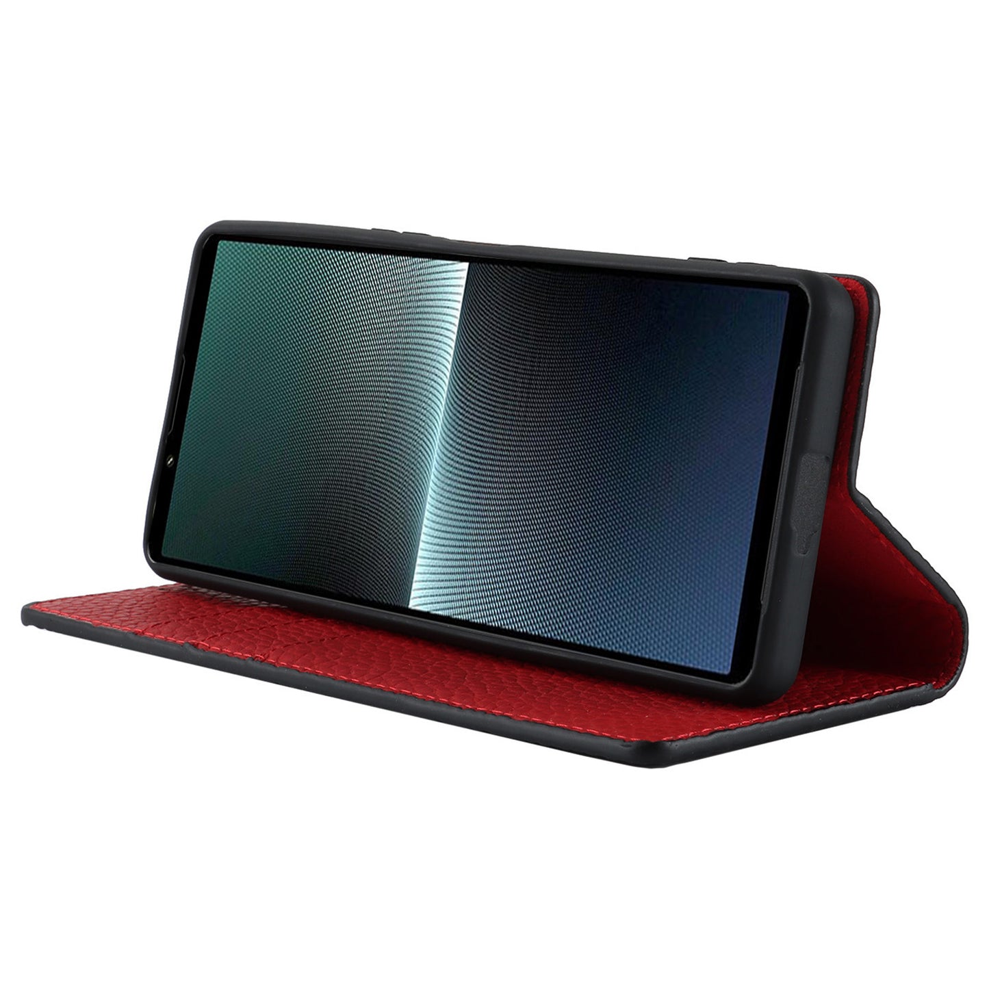 For Sony Xperia 1 V Litchi Texture Genuine Cow Leather Phone Case Stand Wallet Flip Cover with Strap