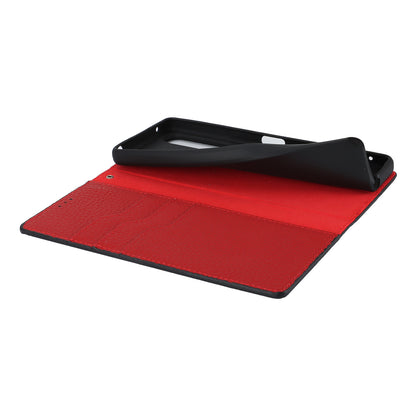 For Sony Xperia 1 V Litchi Texture Genuine Cow Leather Phone Case Stand Wallet Flip Cover with Strap