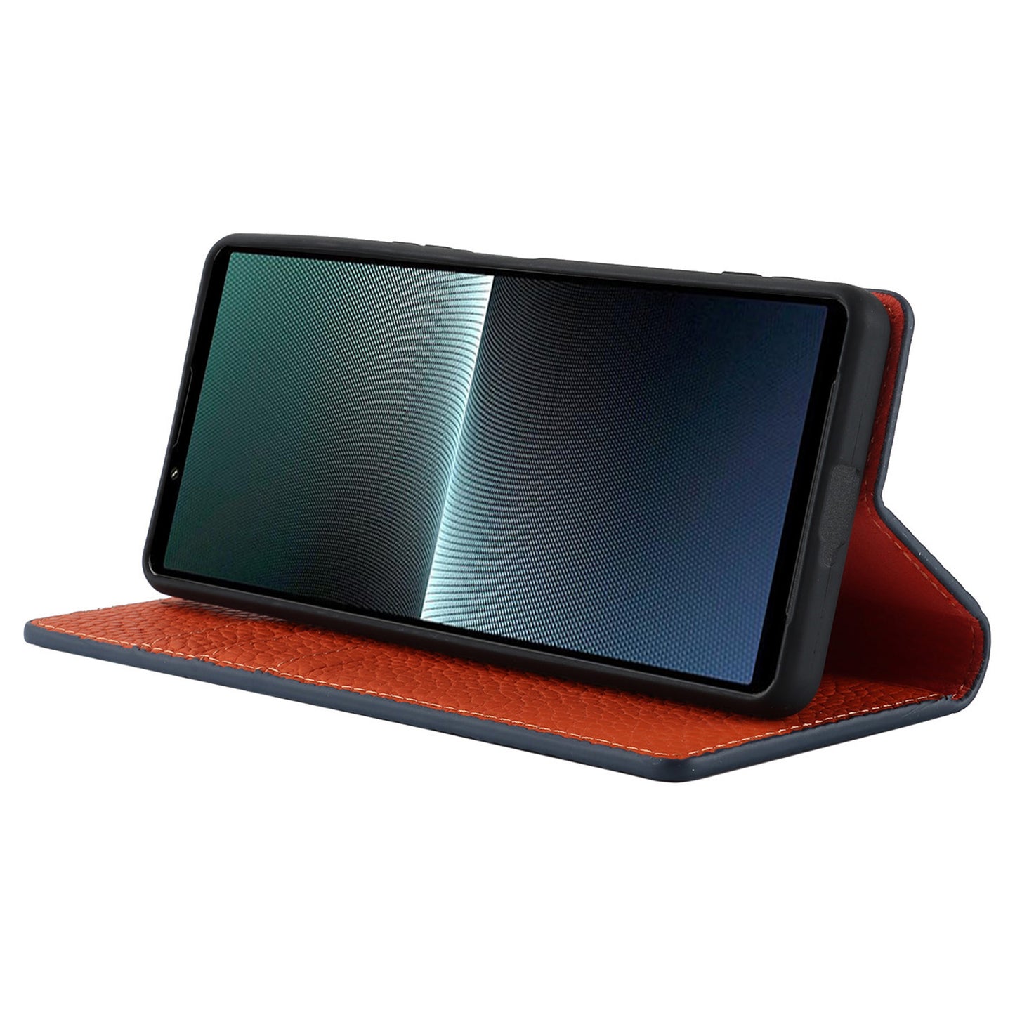 For Sony Xperia 1 V Litchi Texture Genuine Cow Leather Phone Case Stand Wallet Flip Cover with Strap