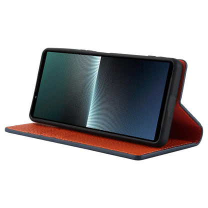 For Sony Xperia 1 V Litchi Texture Genuine Cow Leather Phone Case Stand Wallet Flip Cover with Strap