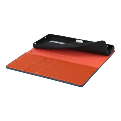 For Sony Xperia 1 V Litchi Texture Genuine Cow Leather Phone Case Stand Wallet Flip Cover with Strap