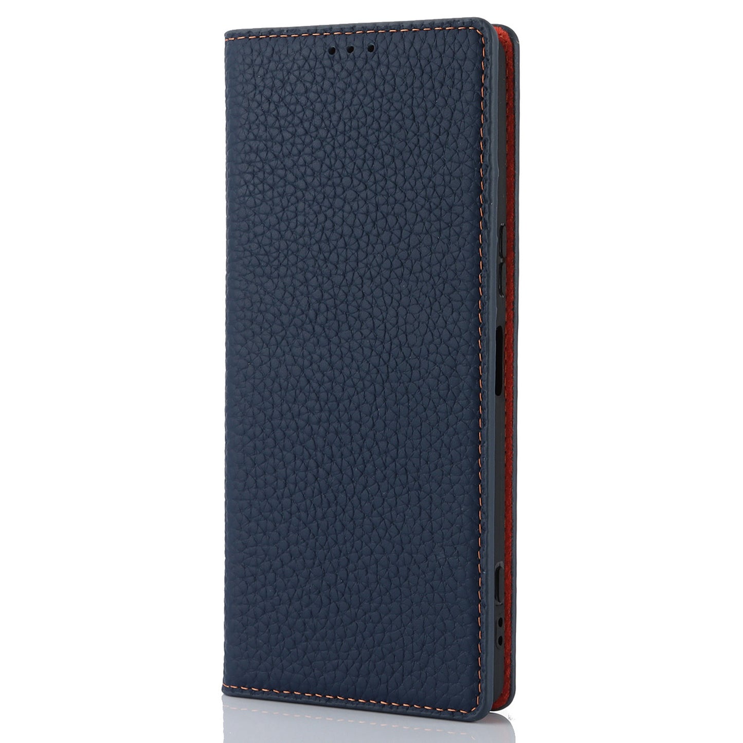 For Sony Xperia 1 V Litchi Texture Genuine Cow Leather Phone Case Stand Wallet Flip Cover with Strap