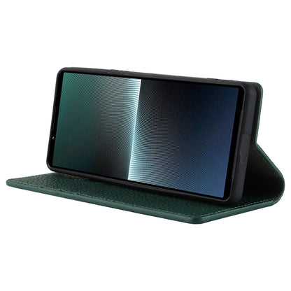 For Sony Xperia 1 V Litchi Texture Genuine Cow Leather Phone Case Stand Wallet Flip Cover with Strap