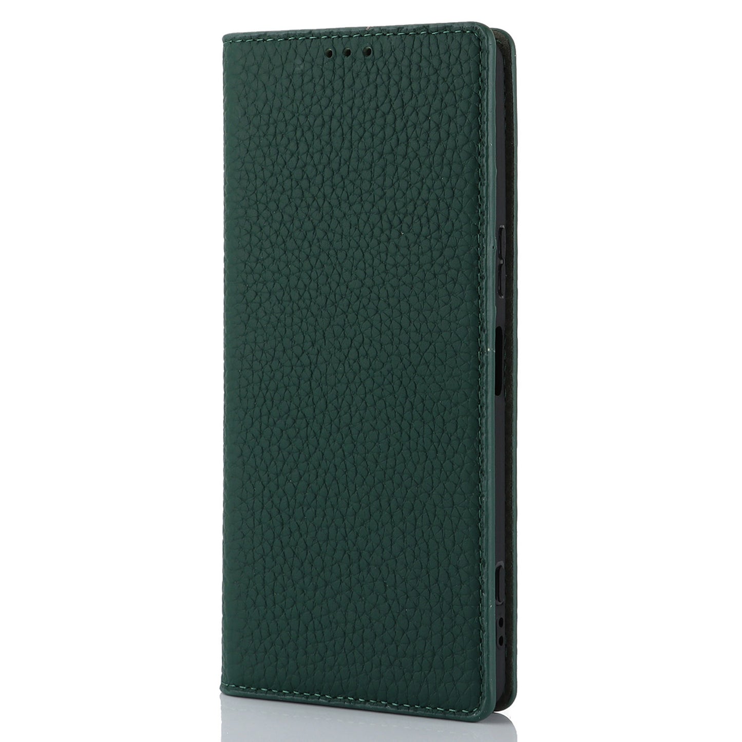 For Sony Xperia 1 V Litchi Texture Genuine Cow Leather Phone Case Stand Wallet Flip Cover with Strap