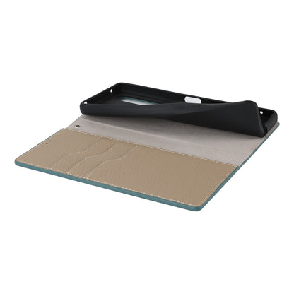 For Sony Xperia 1 V Litchi Texture Genuine Cow Leather Phone Case Stand Wallet Flip Cover with Strap