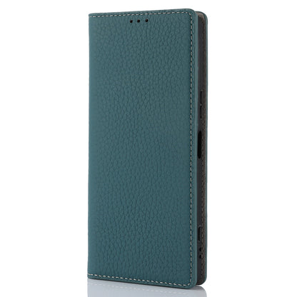 For Sony Xperia 1 V Litchi Texture Genuine Cow Leather Phone Case Stand Wallet Flip Cover with Strap
