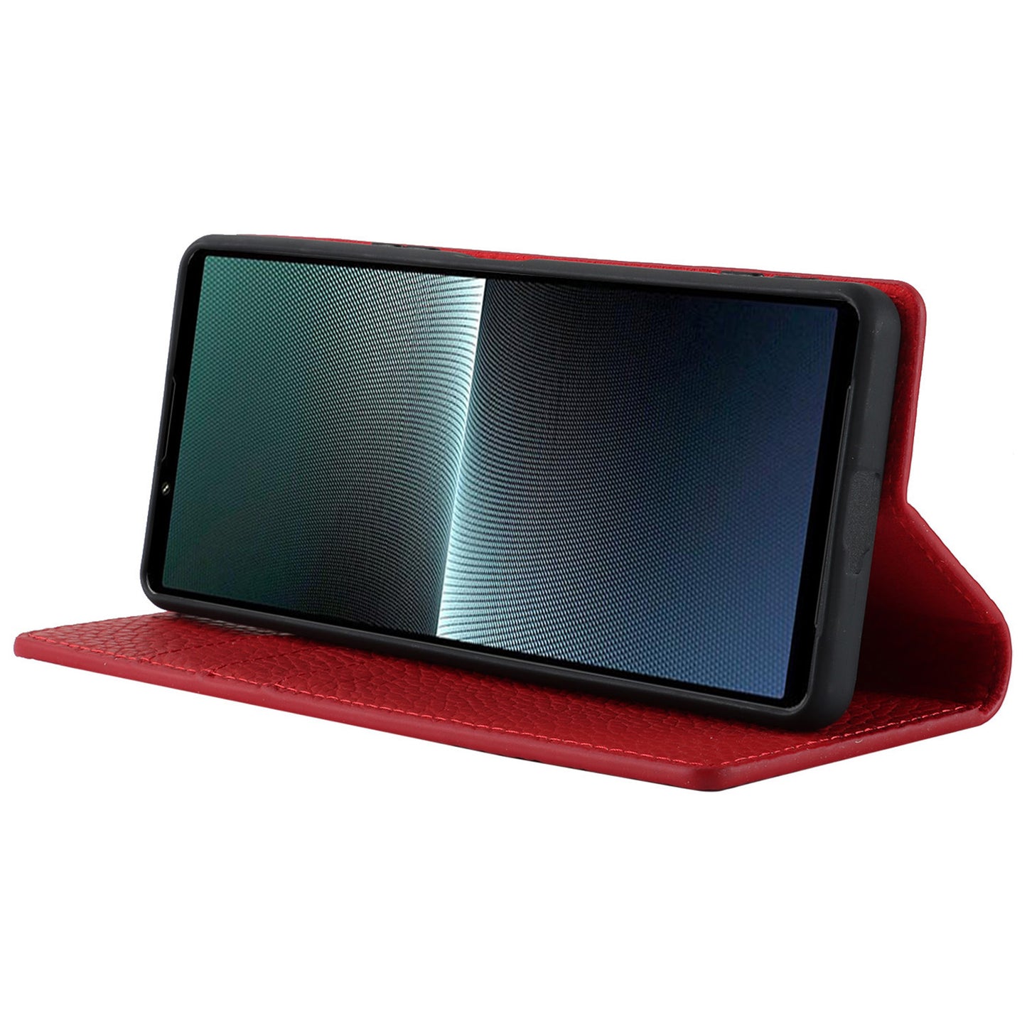 For Sony Xperia 1 V Litchi Texture Genuine Cow Leather Phone Case Stand Wallet Flip Cover with Strap