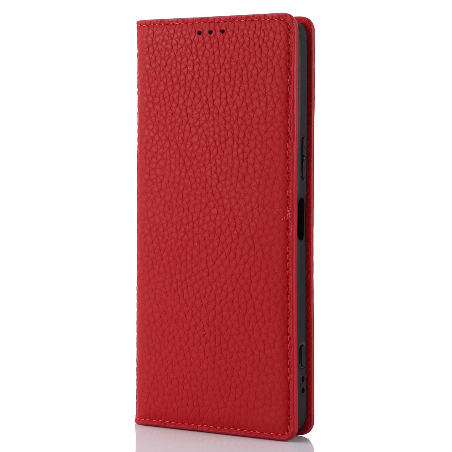 For Sony Xperia 1 V Litchi Texture Genuine Cow Leather Phone Case Stand Wallet Flip Cover with Strap