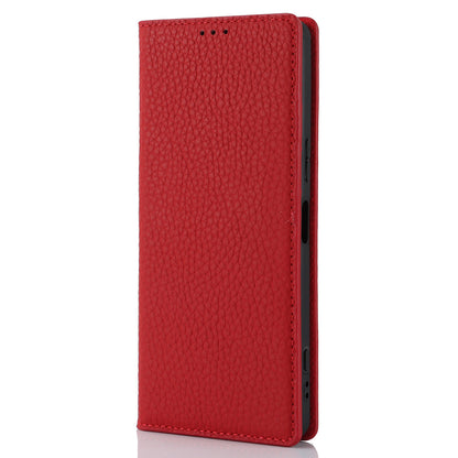 For Sony Xperia 1 V Litchi Texture Genuine Cow Leather Phone Case Stand Wallet Flip Cover with Strap