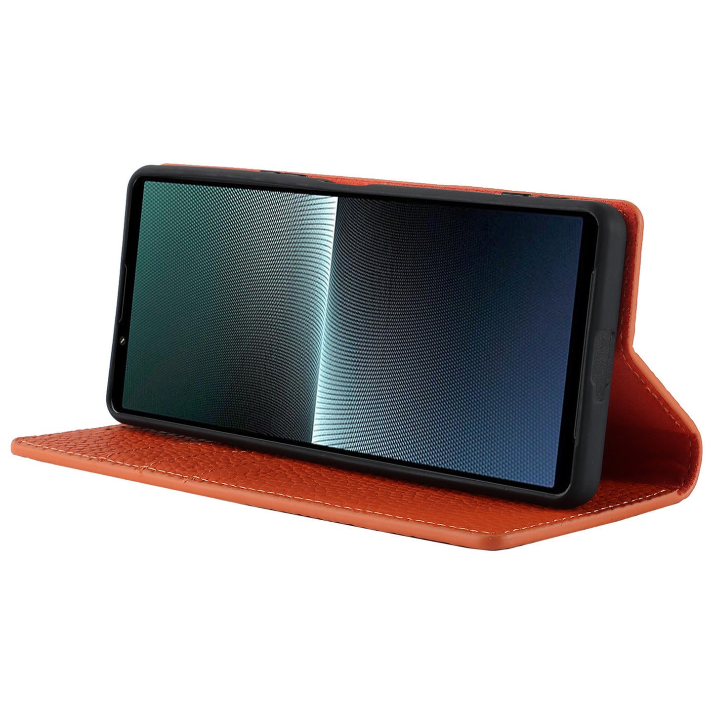 For Sony Xperia 1 V Litchi Texture Genuine Cow Leather Phone Case Stand Wallet Flip Cover with Strap