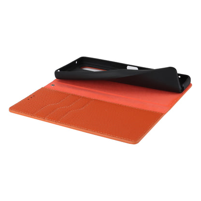 For Sony Xperia 1 V Litchi Texture Genuine Cow Leather Phone Case Stand Wallet Flip Cover with Strap