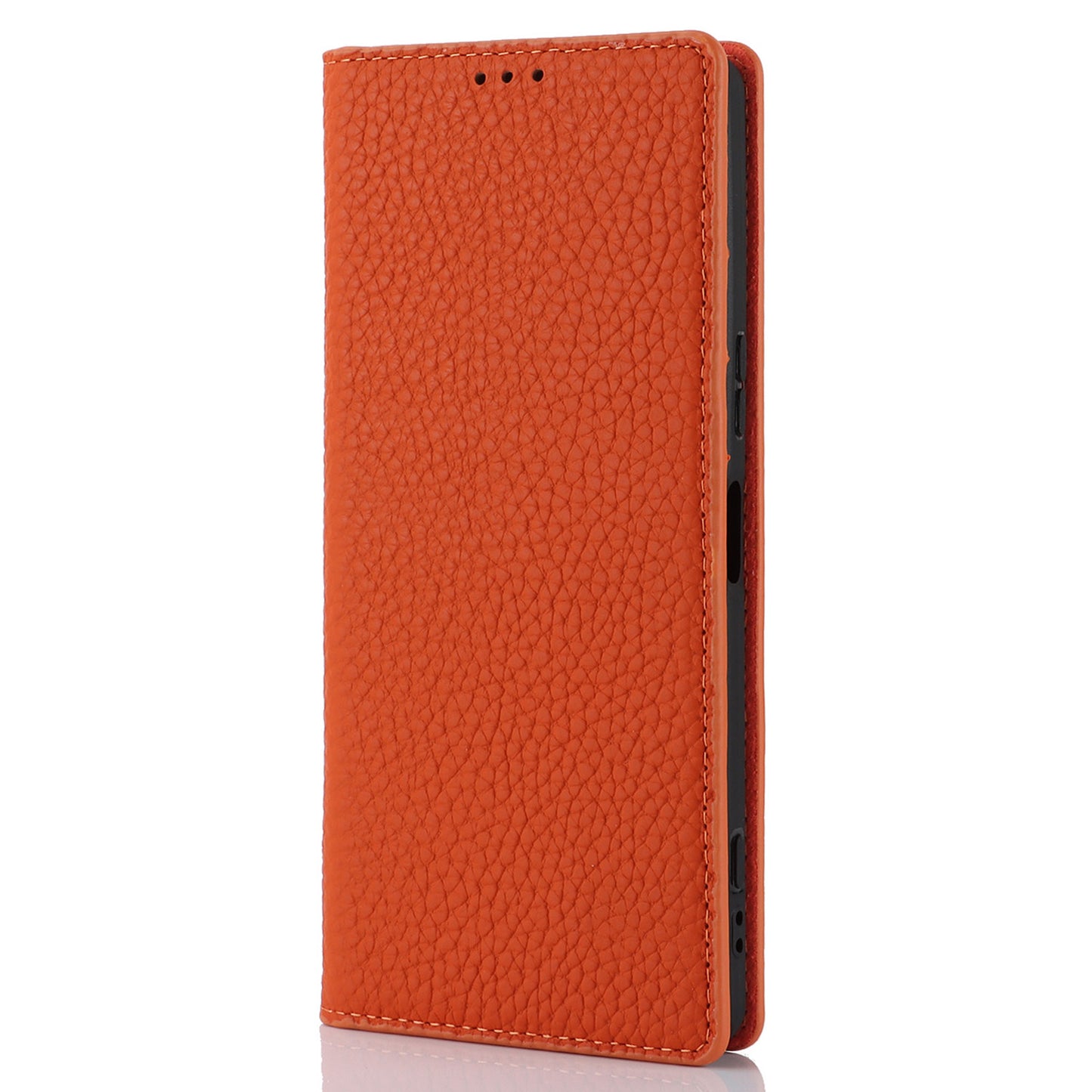 For Sony Xperia 1 V Litchi Texture Genuine Cow Leather Phone Case Stand Wallet Flip Cover with Strap