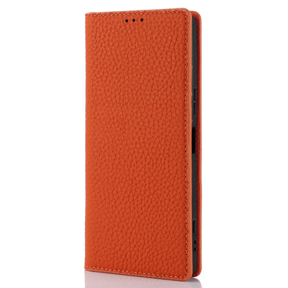 For Sony Xperia 1 V Litchi Texture Genuine Cow Leather Phone Case Stand Wallet Flip Cover with Strap