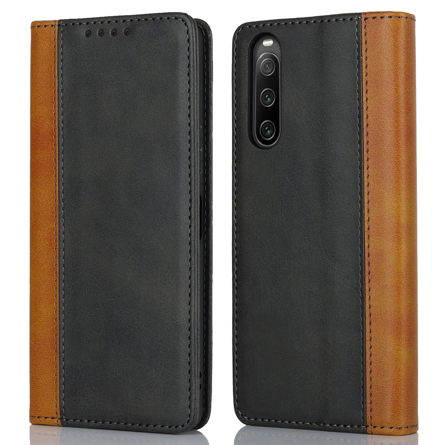 For Sony Xperia 10 V Magnetic Flip PU Leather Phone Wallet Case Stand Bi-color Splicing Anti-drop Cover