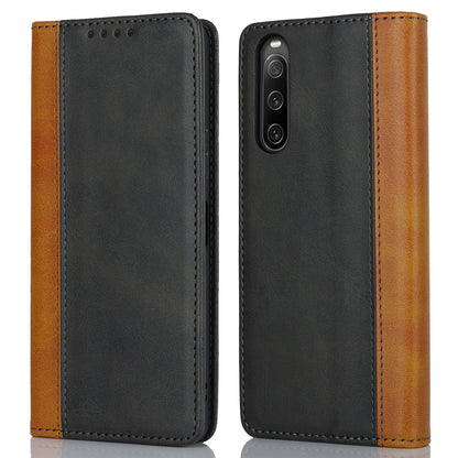 For Sony Xperia 10 V Magnetic Flip PU Leather Phone Wallet Case Stand Bi-color Splicing Anti-drop Cover