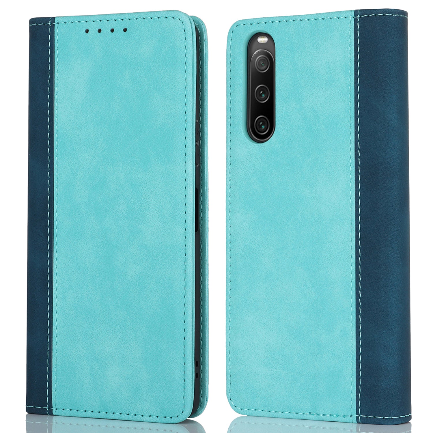 For Sony Xperia 10 V Magnetic Flip PU Leather Phone Wallet Case Stand Bi-color Splicing Anti-drop Cover