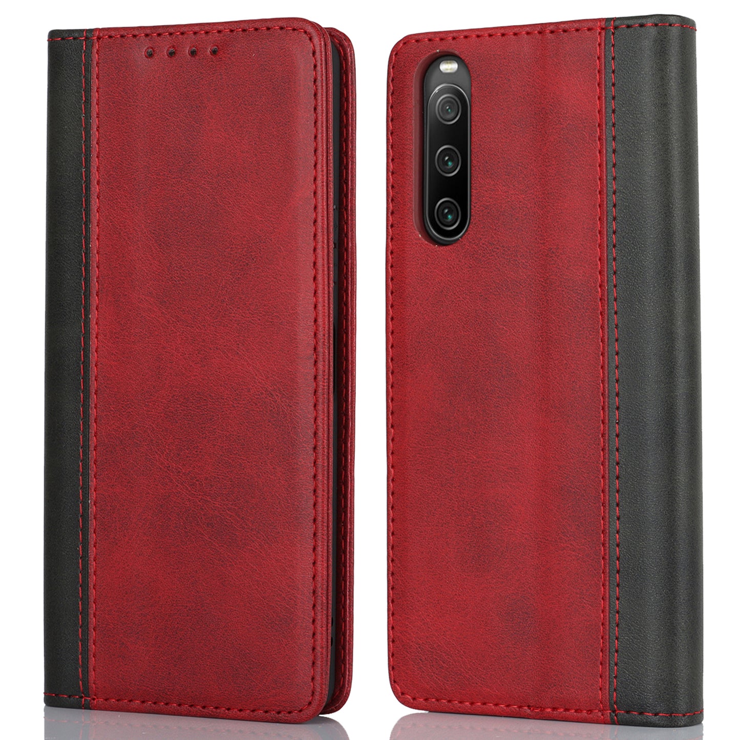 For Sony Xperia 10 V Magnetic Flip PU Leather Phone Wallet Case Stand Bi-color Splicing Anti-drop Cover