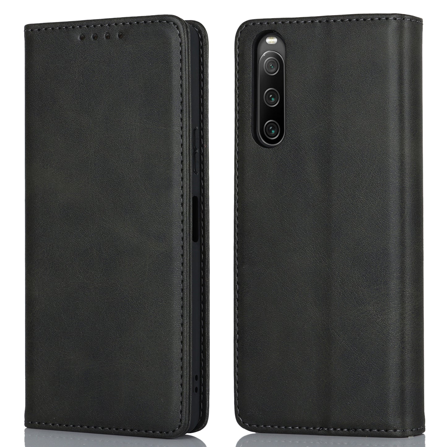 PU Leather Case for Sony Xperia 10 V Scratch Resistant Calf Texture Stand Wallet Phone Cover