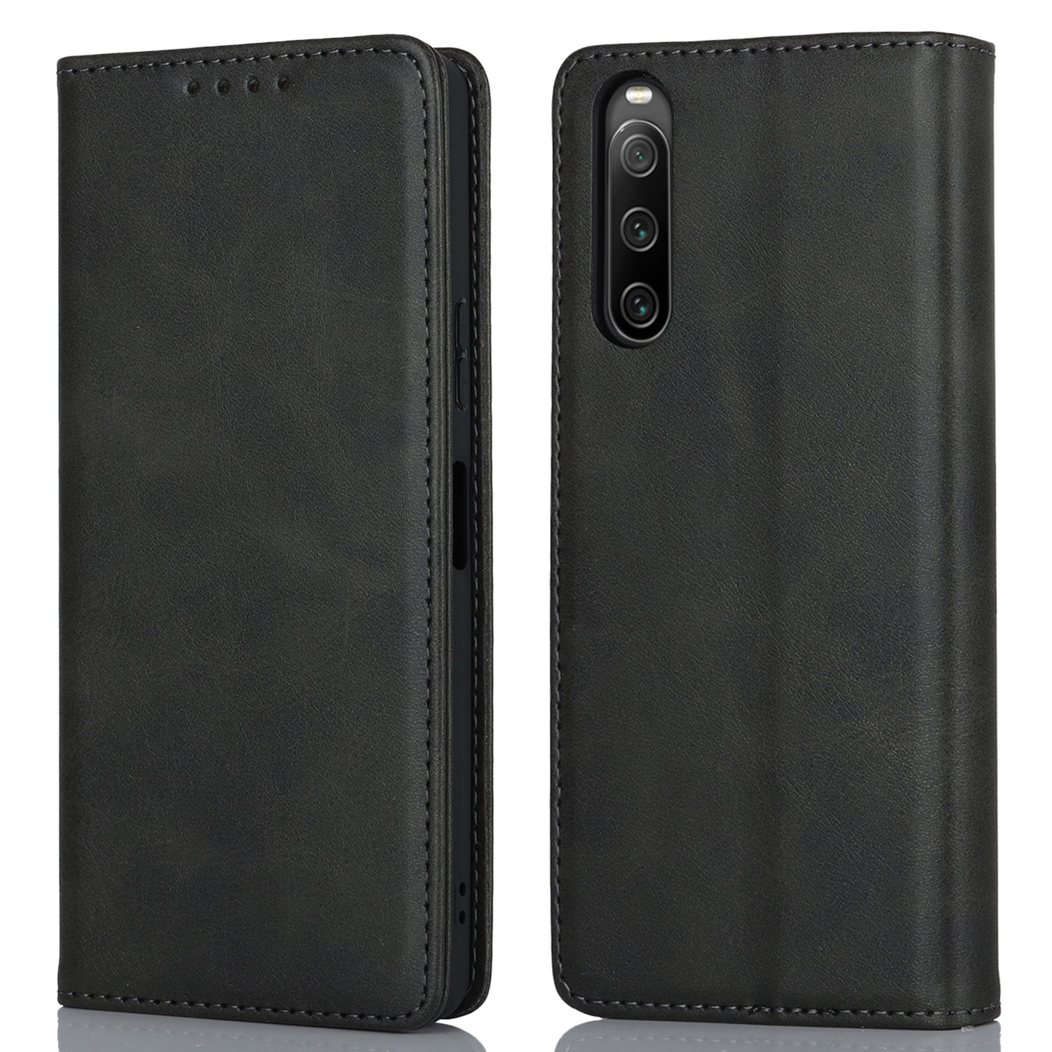PU Leather Case for Sony Xperia 10 V Scratch Resistant Calf Texture Stand Wallet Phone Cover