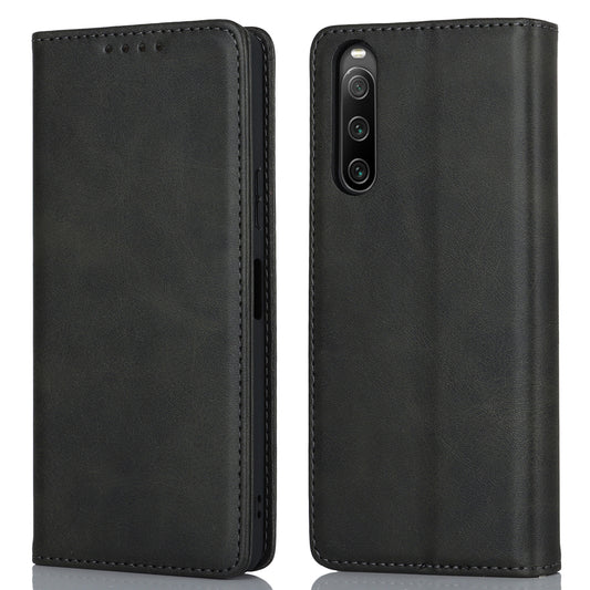 PU Leather Case for Sony Xperia 10 V Scratch Resistant Calf Texture Stand Wallet Phone Cover
