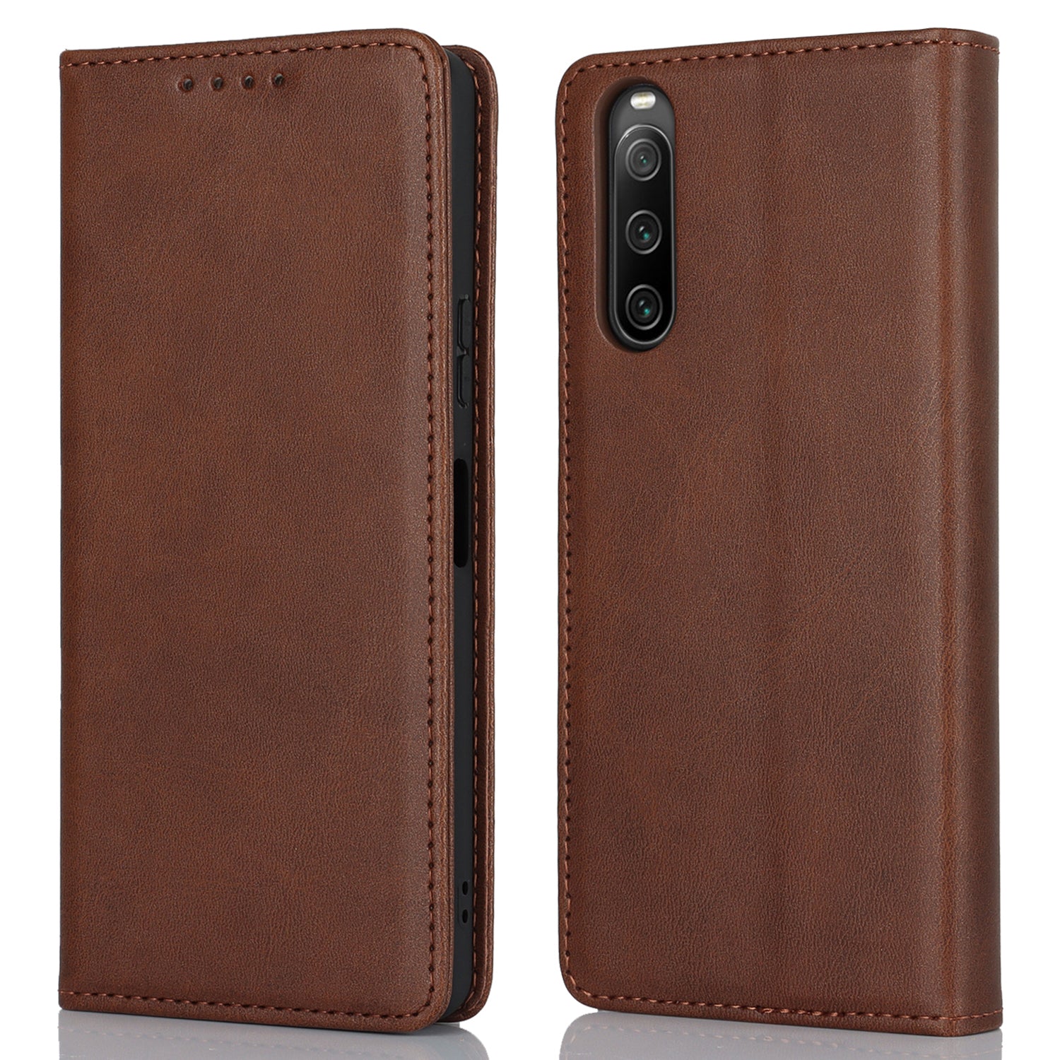 PU Leather Case for Sony Xperia 10 V Scratch Resistant Calf Texture Stand Wallet Phone Cover