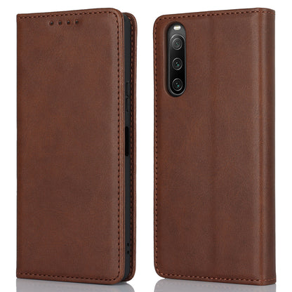PU Leather Case for Sony Xperia 10 V Scratch Resistant Calf Texture Stand Wallet Phone Cover