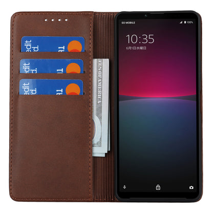 PU Leather Case for Sony Xperia 10 V Scratch Resistant Calf Texture Stand Wallet Phone Cover