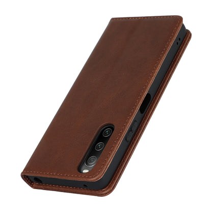 PU Leather Case for Sony Xperia 10 V Scratch Resistant Calf Texture Stand Wallet Phone Cover