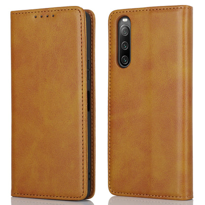 PU Leather Case for Sony Xperia 10 V Scratch Resistant Calf Texture Stand Wallet Phone Cover