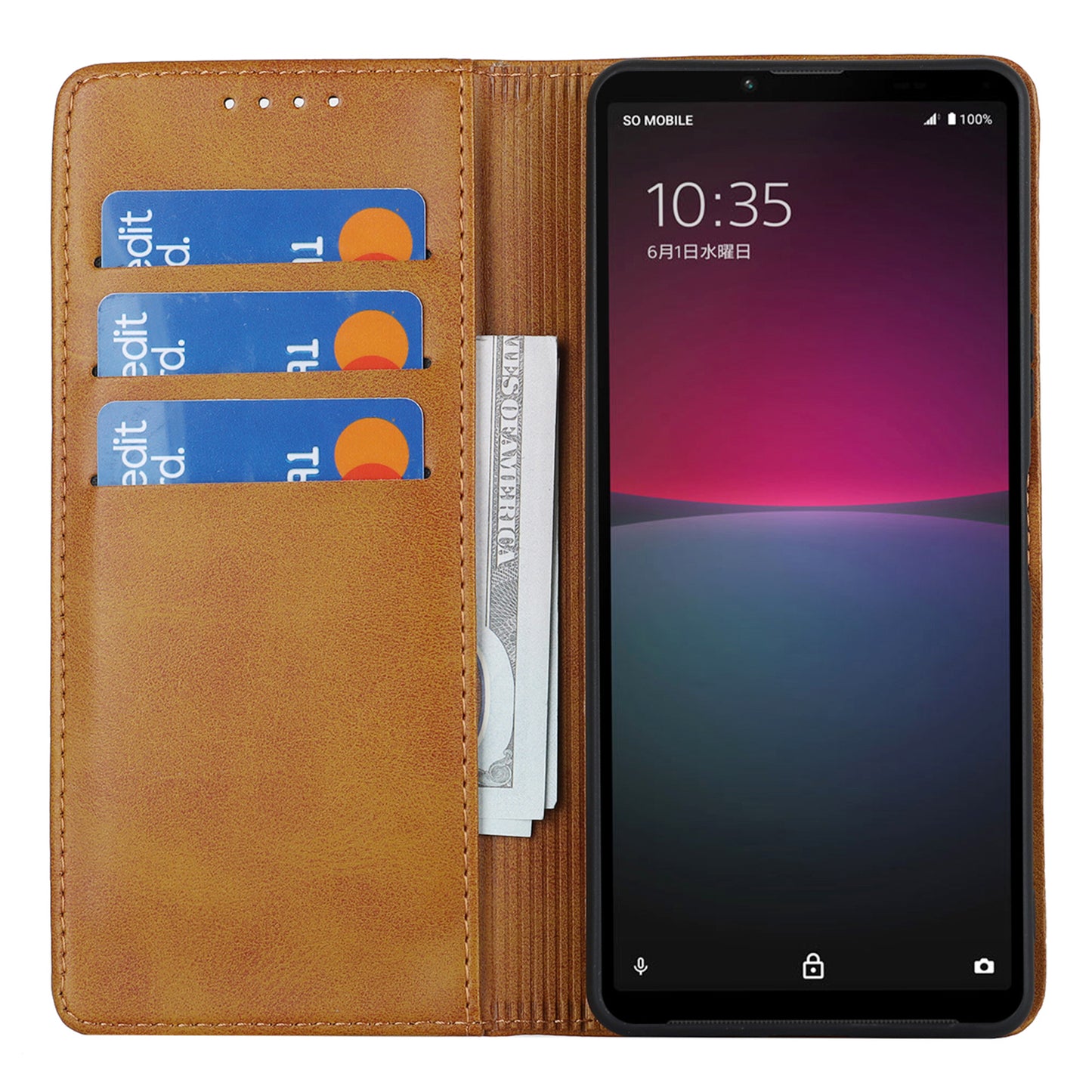 PU Leather Case for Sony Xperia 10 V Scratch Resistant Calf Texture Stand Wallet Phone Cover