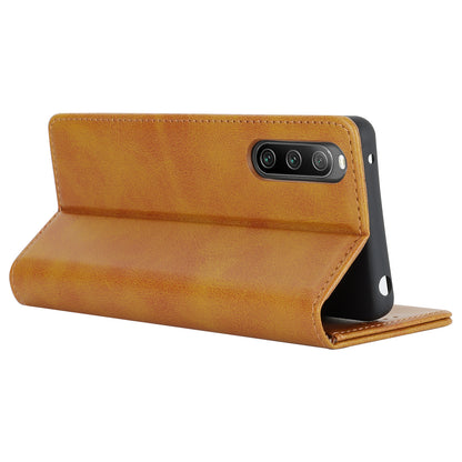 PU Leather Case for Sony Xperia 10 V Scratch Resistant Calf Texture Stand Wallet Phone Cover