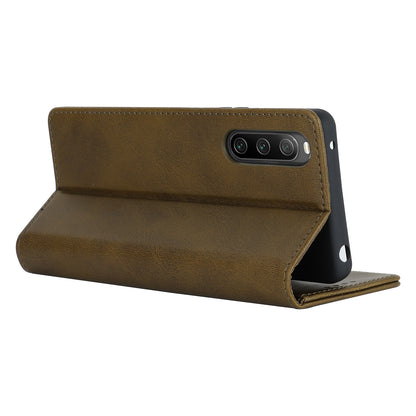 PU Leather Case for Sony Xperia 10 V Scratch Resistant Calf Texture Stand Wallet Phone Cover