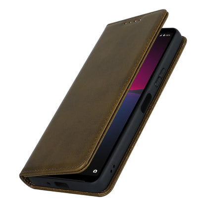 PU Leather Case for Sony Xperia 10 V Scratch Resistant Calf Texture Stand Wallet Phone Cover