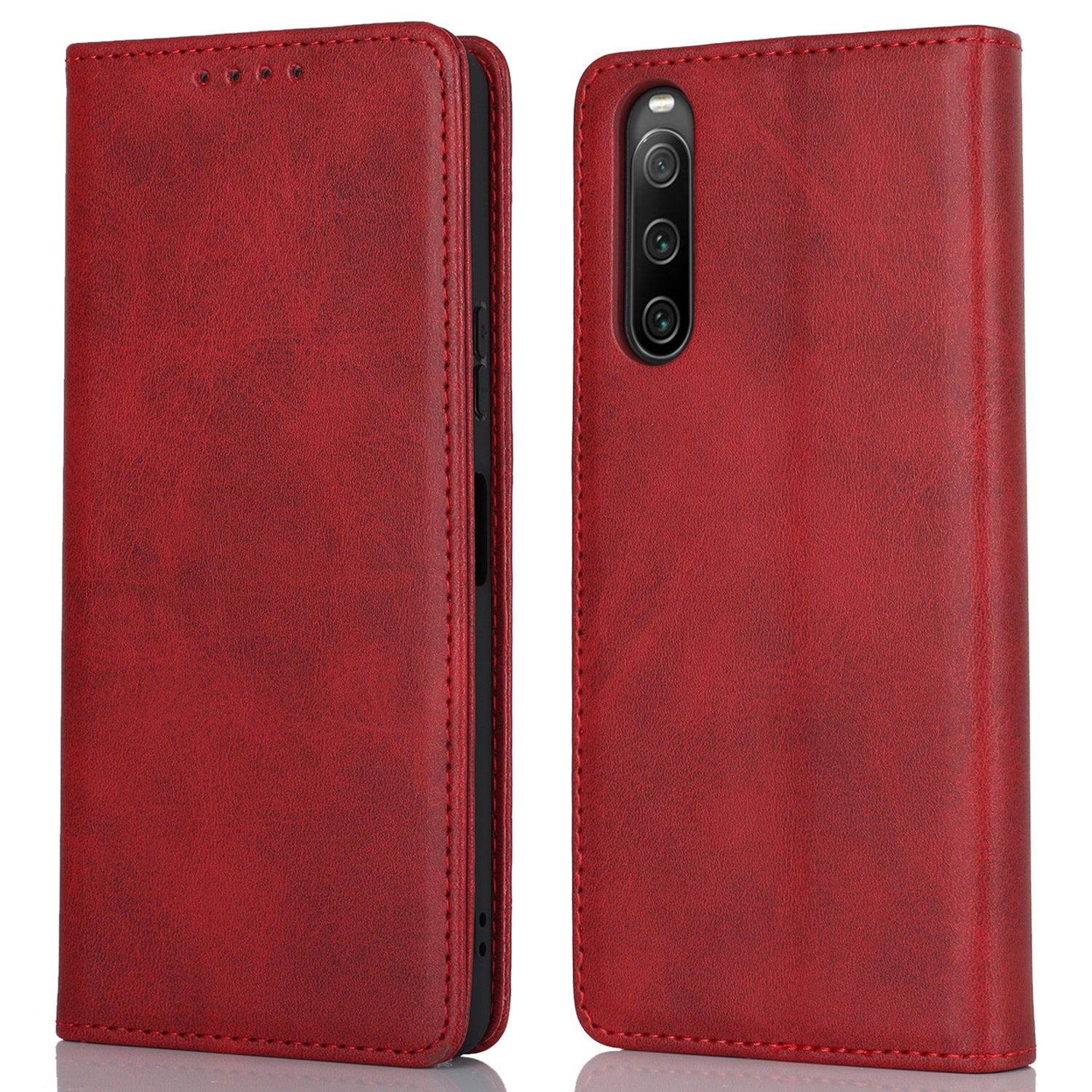 PU Leather Case for Sony Xperia 10 V Scratch Resistant Calf Texture Stand Wallet Phone Cover
