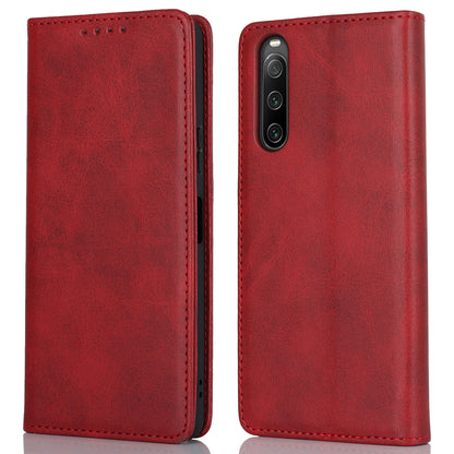 PU Leather Case for Sony Xperia 10 V Scratch Resistant Calf Texture Stand Wallet Phone Cover