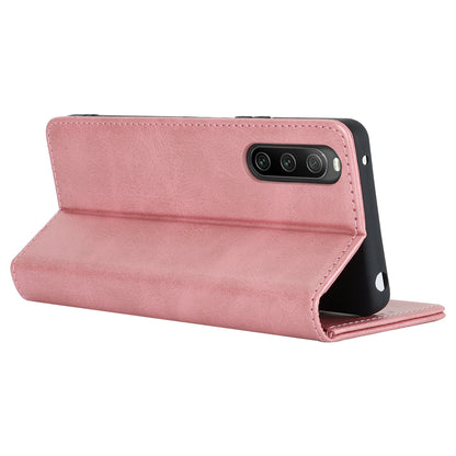 PU Leather Case for Sony Xperia 10 V Scratch Resistant Calf Texture Stand Wallet Phone Cover