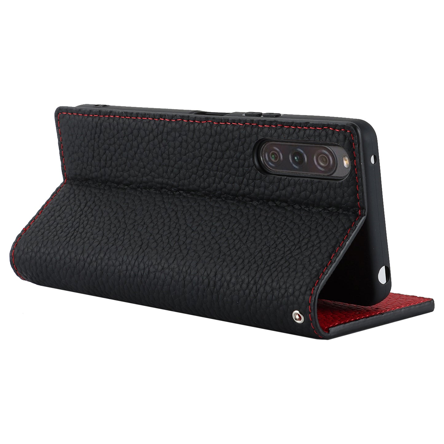 Flip Cover for Sony Xperia 10 V Litchi Texture Genuine Cow Leather Phone Case Stand Wallet with Strap