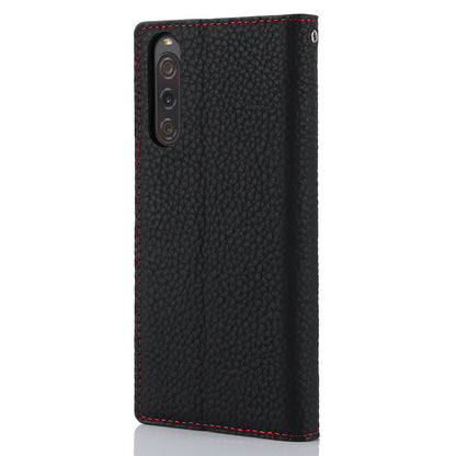 Flip Cover for Sony Xperia 10 V Litchi Texture Genuine Cow Leather Phone Case Stand Wallet with Strap