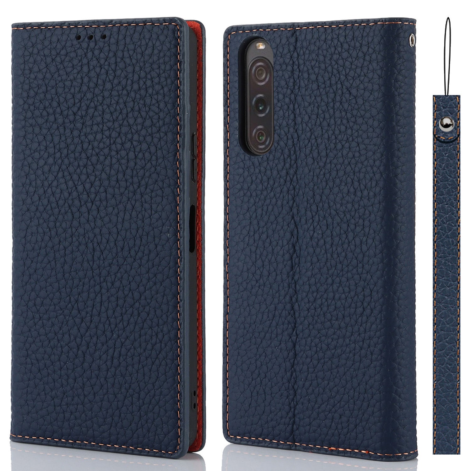 Flip Cover for Sony Xperia 10 V Litchi Texture Genuine Cow Leather Phone Case Stand Wallet with Strap