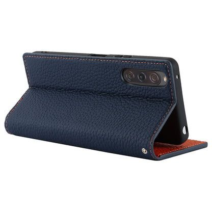 Flip Cover for Sony Xperia 10 V Litchi Texture Genuine Cow Leather Phone Case Stand Wallet with Strap