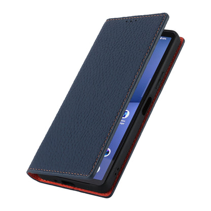 Flip Cover for Sony Xperia 10 V Litchi Texture Genuine Cow Leather Phone Case Stand Wallet with Strap