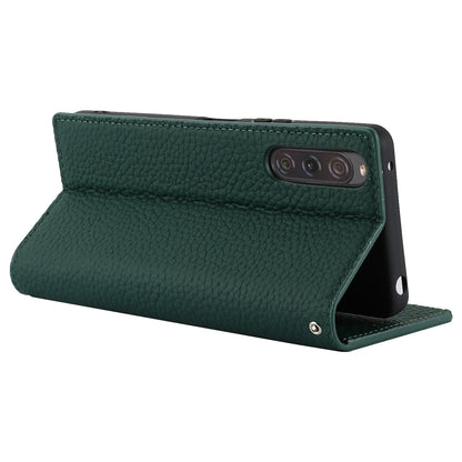 Flip Cover for Sony Xperia 10 V Litchi Texture Genuine Cow Leather Phone Case Stand Wallet with Strap