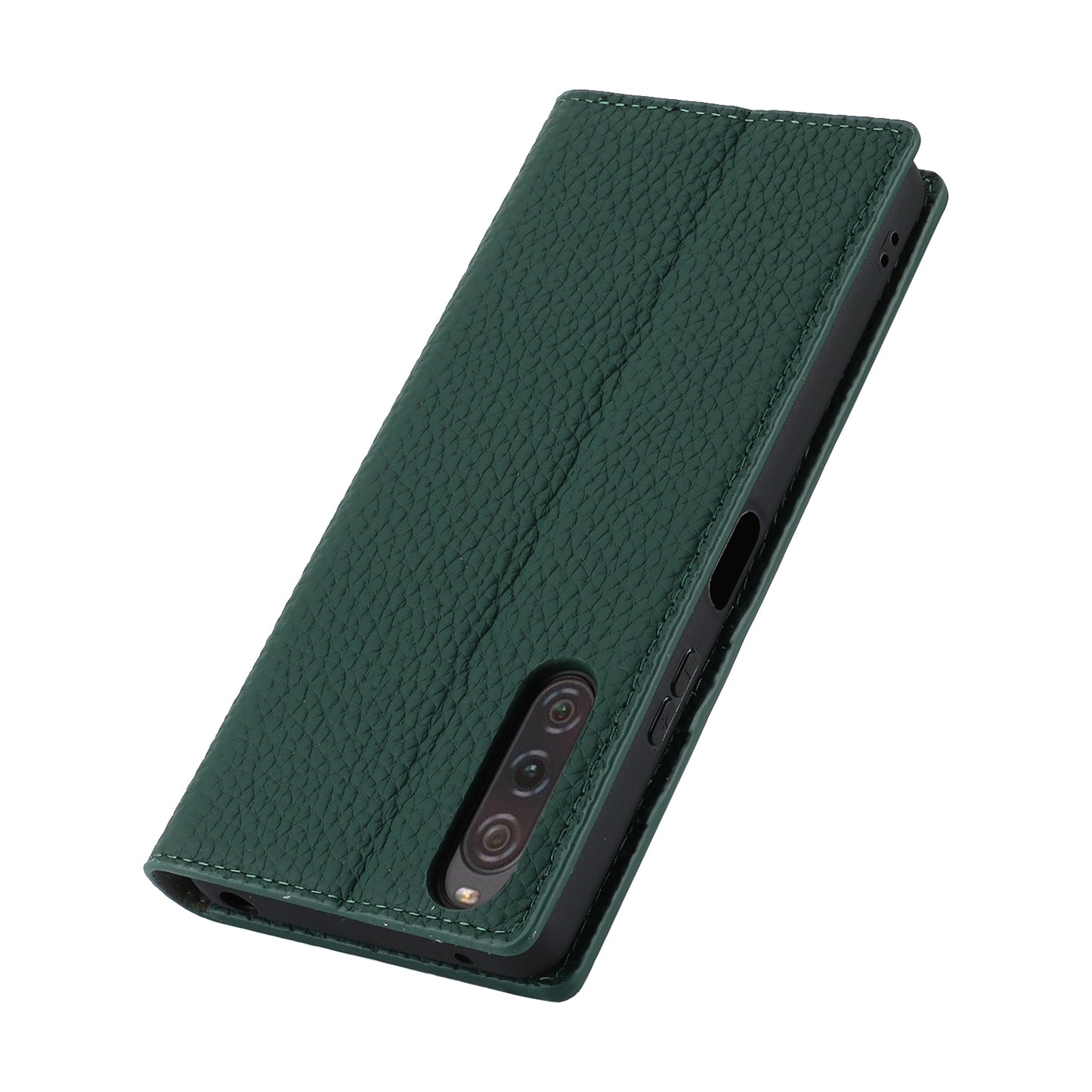 Flip Cover for Sony Xperia 10 V Litchi Texture Genuine Cow Leather Phone Case Stand Wallet with Strap
