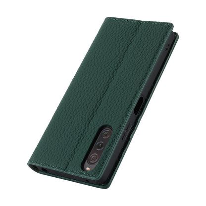 Flip Cover for Sony Xperia 10 V Litchi Texture Genuine Cow Leather Phone Case Stand Wallet with Strap