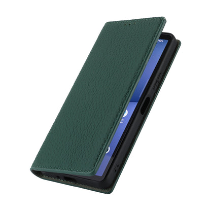 Flip Cover for Sony Xperia 10 V Litchi Texture Genuine Cow Leather Phone Case Stand Wallet with Strap