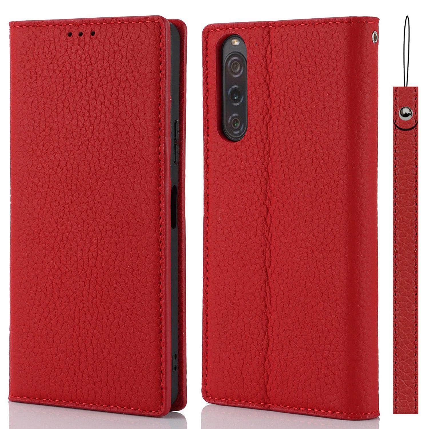 Flip Cover for Sony Xperia 10 V Litchi Texture Genuine Cow Leather Phone Case Stand Wallet with Strap