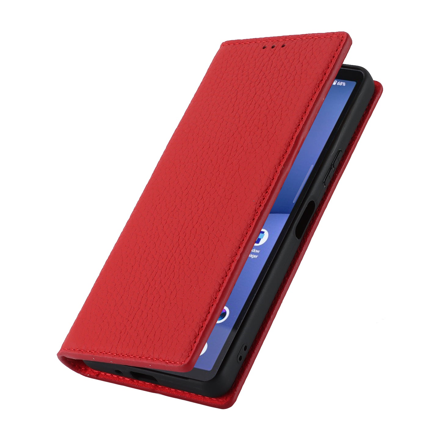 Flip Cover for Sony Xperia 10 V Litchi Texture Genuine Cow Leather Phone Case Stand Wallet with Strap